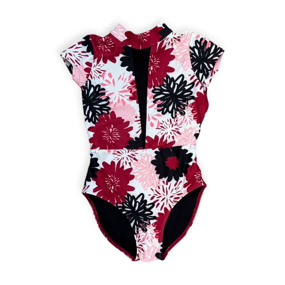 Oh La La Dancewear Girls Floral Cap Sleeve High Neck Leotard CI 6x-7